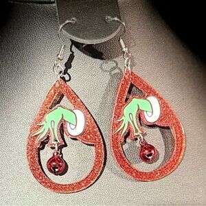Elegant Red and Green Teardrop Christmas Grinch Earrings